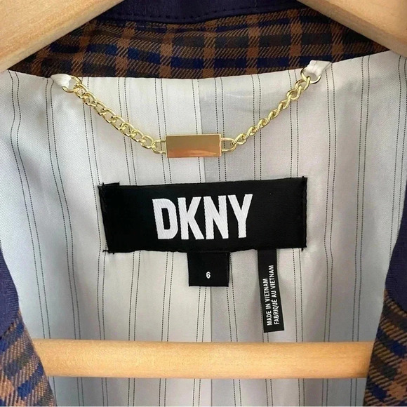 DKNY Women's Long Sleeve One Button Check Jacket Toffee Sz 6 - Picture 5 of 11